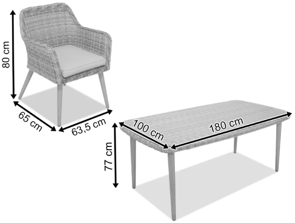 Wymiary produktu Esclusivo set da pranzo in rattan Cordoba antracite per 4 persone Garden Point - 0x0x0