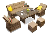 Set da giardino in technorattan Toledo Apetito 5 con pouf marrone Garden Point