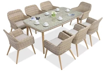 Set di mobili da pranzo esclusivo in tecnorattan Cordova sabbia per 8 persone di Garden Point