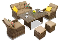 Set da 4 in technorattan Toledo Apetito con pouf marrone Garden Point