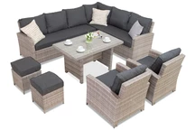 Set grande Parma Comida 7 in technorattan grigio con pouf Garden Point