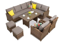 Set grande in technorattan Parma Comida 7 con pouf marrone Garden Point