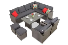 Set grande in technorattan antracite Parma Comida 7 con pouf Garden Point