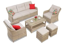 Set in polyrattan Toledo Coffee 5 con pouf beige Garden Point