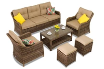 Set in technorattan Toledo Coffee 5 con pouf marrone Garden Point