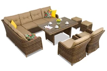 Set in technorattan Toledo Comida 7 con pouf marrone Garden Point