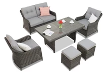 Set in technorattan antracite Toledo Apetito 4 con pouf Garden Point
