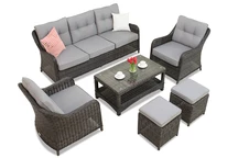 Set in technorattan antracite Toledo Coffee 5 con pouf Garden Point