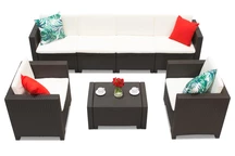 Set in technorattan con divano allungato Colorado Coffee 6 Max marrone Bica