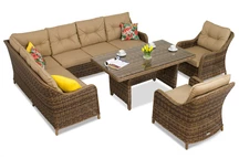 Set in technorattan con divano angolare Toledo Comida 7 marrone Garden Point