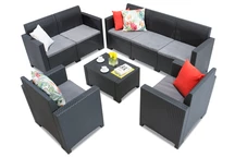 Set in technorattan con tavolo Nebraska Coffee 7 antracite Bica