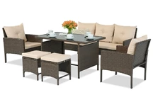 Set in tecnorattan marrone con pouf Bari Garden Point