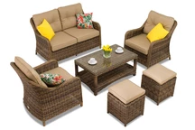 Toledo Coffee 4 set in technorattan con pouf marrone Garden Point