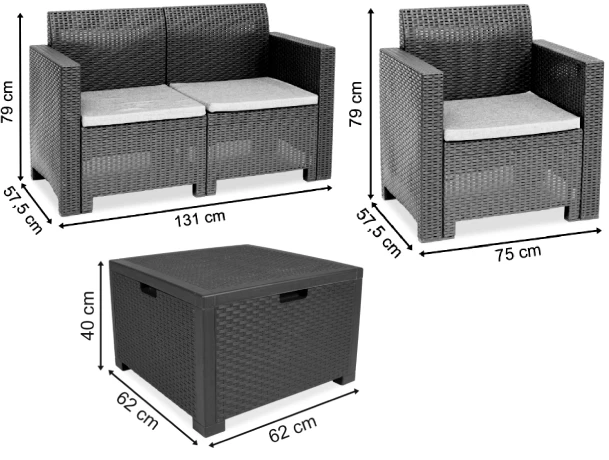 Wymiary produktu Nebraska Coffee 4 set in polyrattan bianco con cassettiera Bica - 0x0x0