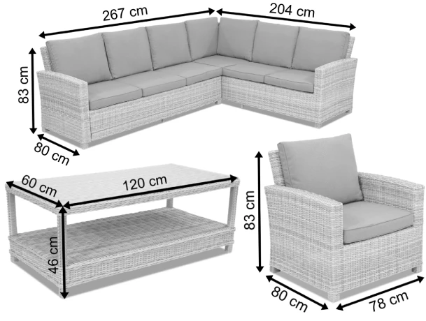 Wymiary produktu Mobile da giardino in rattan beige Bristol Corner 7 Garden Point - 0x0x0