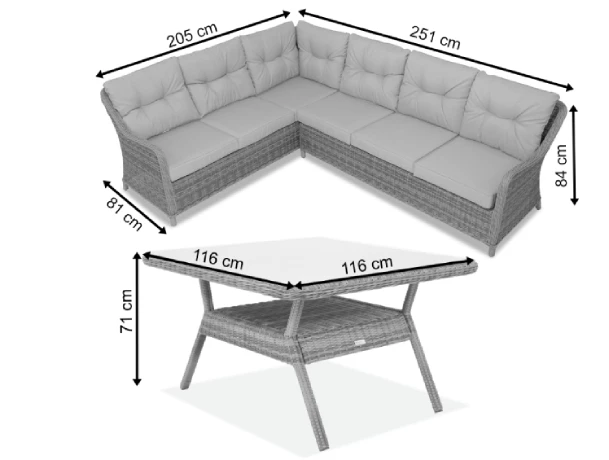 Wymiary produktu Mobili da giardino in rattan Toledo Comida 5 Angular Garden Point cappuccino - 0x0x0