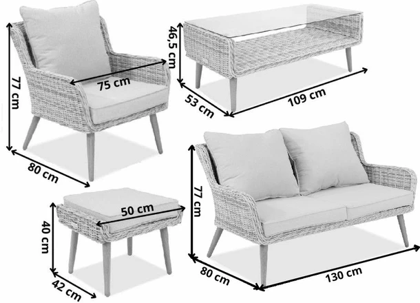 Wymiary produktu Mobili da giardino Bilbao Coffee 4 + 2 pouf sabbia Garden Point - 0x0x0