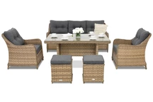Mobili da giardino in polyrattan Toledo Apetito 5 con 2 pouf Garden Point melange