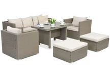 Mobile da giardino in rattan Roma Apetito 5 + 2 pouf Garden Point grigio chiaro