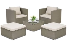 Mobili da giardino in technorattan Roma Terrace + 2 pouf grigio chiaro Garden Point