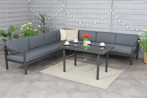 Grande divano angolare per 6 persone con tavolo Porto Comida 6 antracite Garden Point