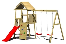Torre per bambini in legno con scivolo e 2 altalene Julie III
