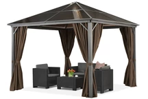Gazebo da giardino Milos 3x3m con tende marroni Garden Point