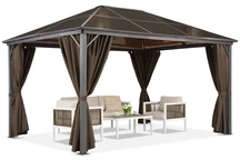 Gazebo da giardino Milos 3x4m con tende marroni Garden Point