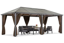 Gazebo da giardino Milos 3x6m con tende marroni Garden Point