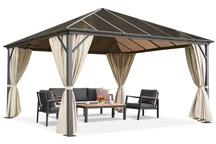 Gazebo da giardino Milos 4x4m con tende crema Garden Point
