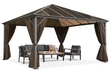 Gazebo da giardino Milos 4x4m con tende marroni Garden Point