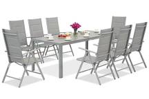 Mobili da giardino Garden Point in alluminio grigio chiaro con grande tavolo Polywood Verona per 8 persone
