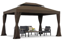 Padiglione da giardino marrone con tende Valencia 3x4m Garden Point