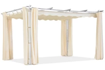 Pergola da terrazzo Barbados 3x4 m con tende Garden Point bianche e beige