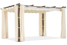 Pergola da terrazzo Barbados 3x4 m con tende Garden Point in simil-legno beige