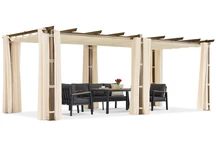 Pergola da terrazzo Barbados 3x6 m con tende Garden Point in simil-legno-beige